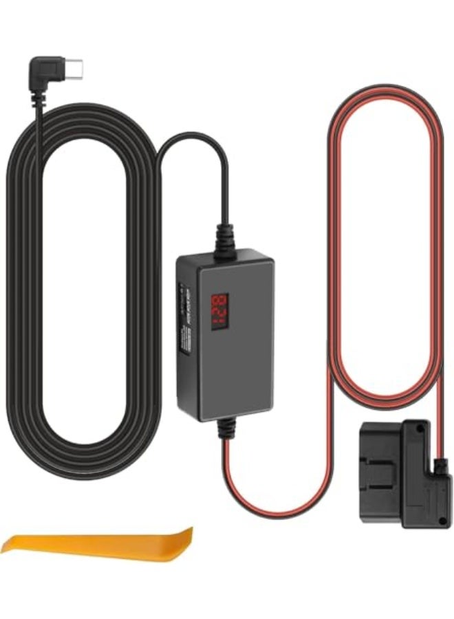 OBD OBD2 USB C Dash Cam Cable, USB C Charger Cable Car Camera Cable with 24 Hours Surveillance, Type C Cable 16Pin OBDII Hardwire Kit for GPS DVR (3.1M) - Image 1